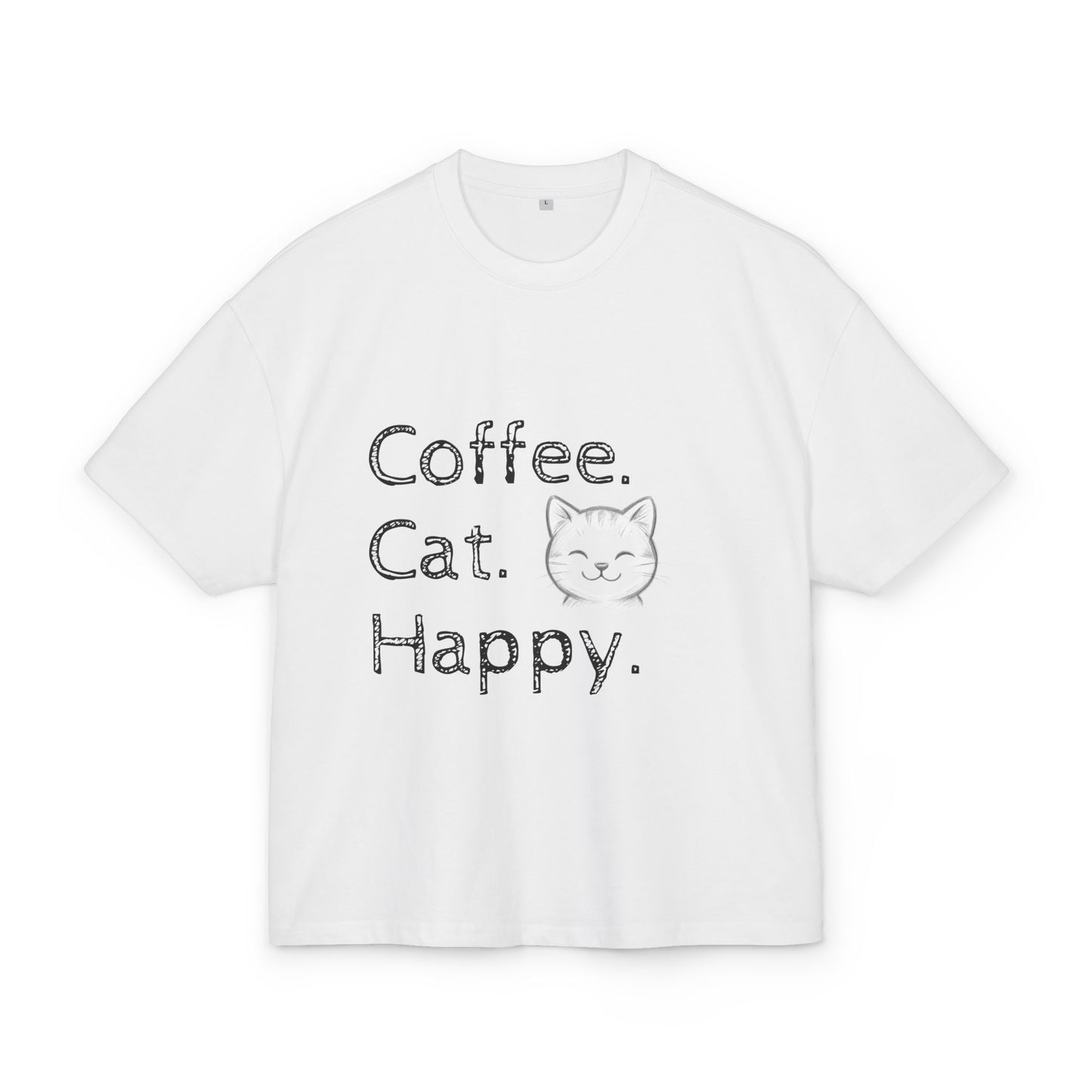 Coffee Cat Happy Tee | Unisex Oversized T-Shirt, Gifts for Cat Lovers, Relaxed Fit Top, Cute Coffee Shirt, Casual Everyday Wear