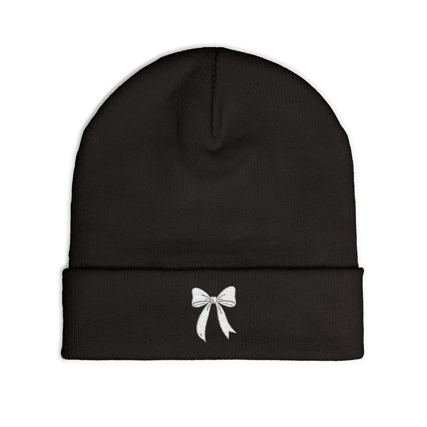 Embroidered Bow Knit Beanie - Cozy Winter Accessory