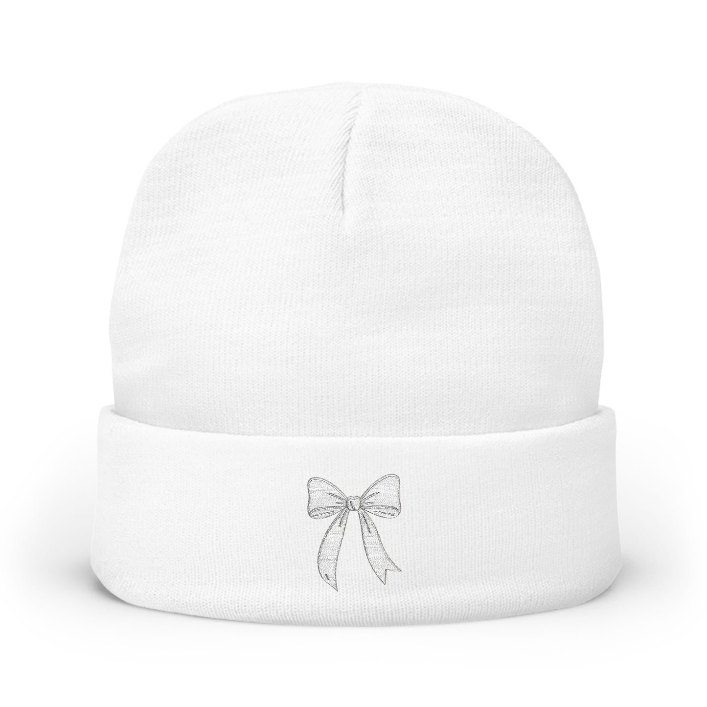 Embroidered Bow Knit Beanie - Cozy Winter Accessory