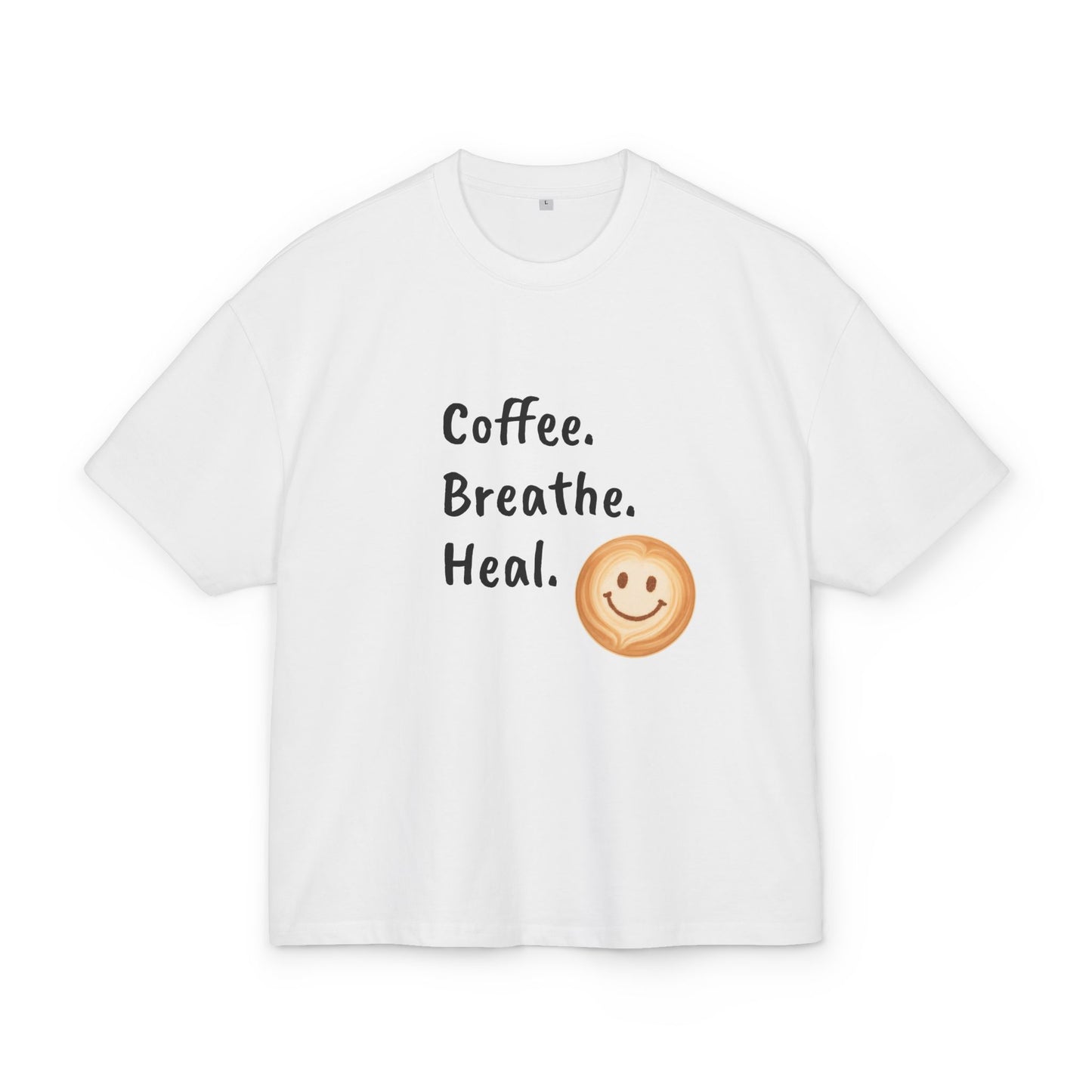 Coffee Breathe Heal Unisex Box Tee, Motivational Tee, Relaxed Fit T-Shirt, Casual Wear, Gift Idea for Wellness, Mental Health Awareness
