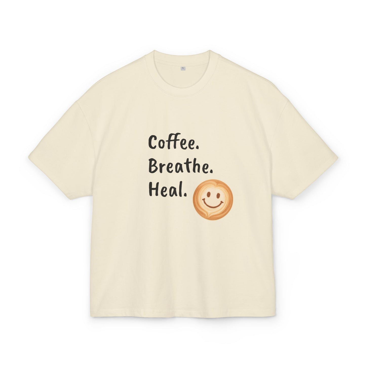 Coffee Breathe Heal Unisex Box Tee, Motivational Tee, Relaxed Fit T-Shirt, Casual Wear, Gift Idea for Wellness, Mental Health Awareness