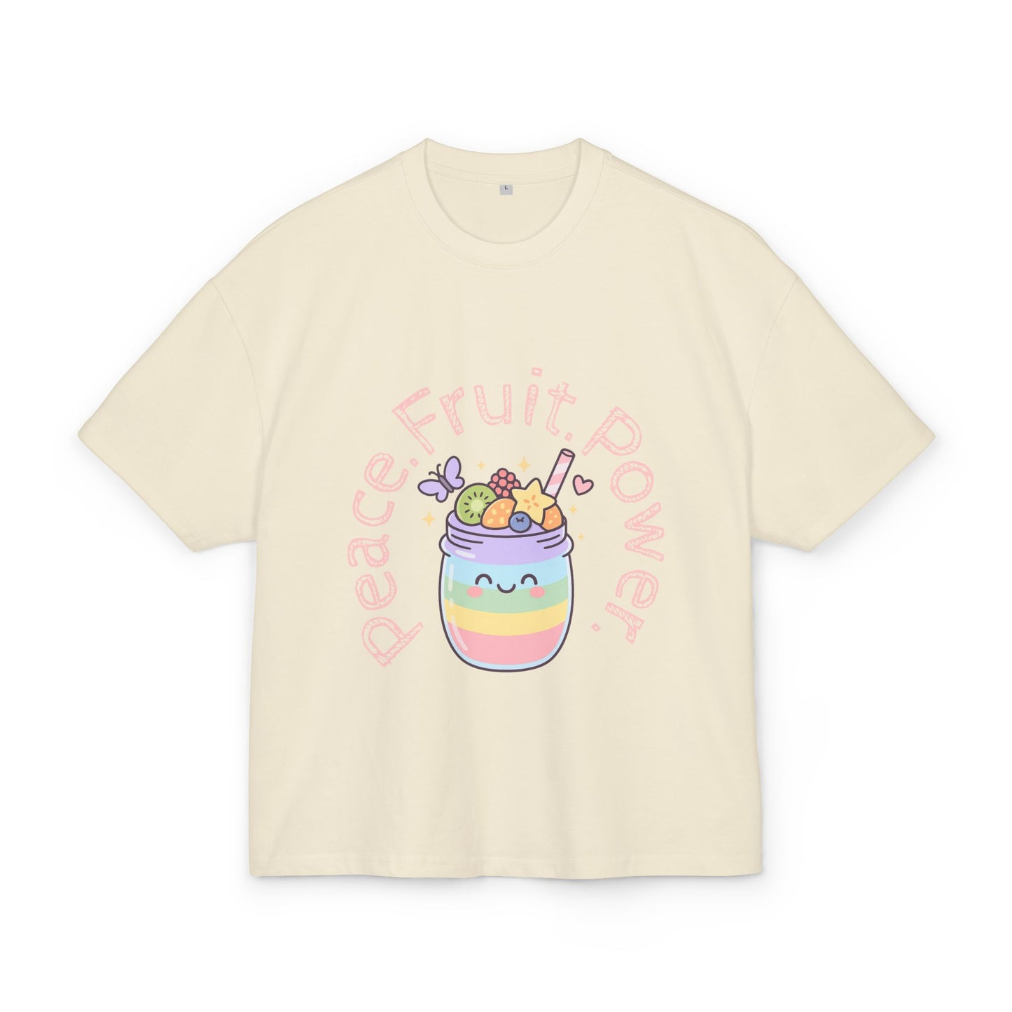 Kawaii Fruit Power Tee, Cute Oversized T-Shirt, Summer Vibes Shirt, Unisex Graphic Tee, Gift for Friends, Aesthetic Apparel