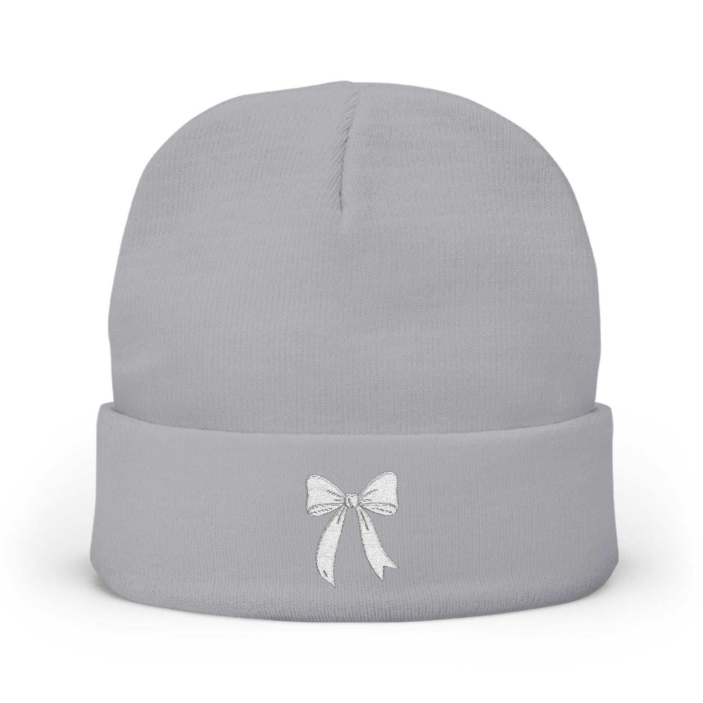 Embroidered Bow Knit Beanie - Cozy Winter Accessory