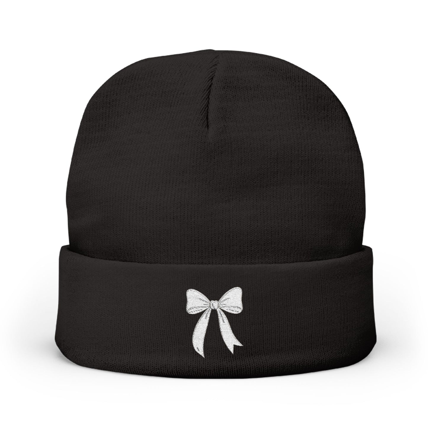 Embroidered Bow Knit Beanie - Cozy Winter Accessory