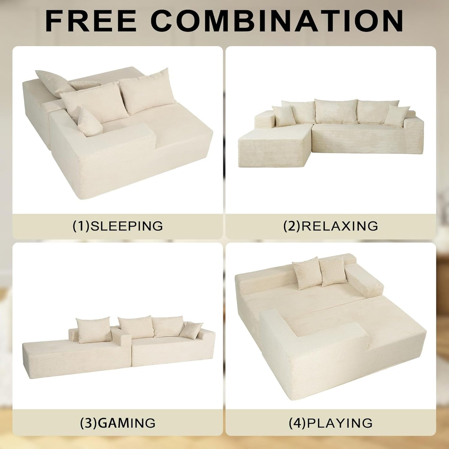 Beige L-Shape Modular Sectional Couch for Living Room