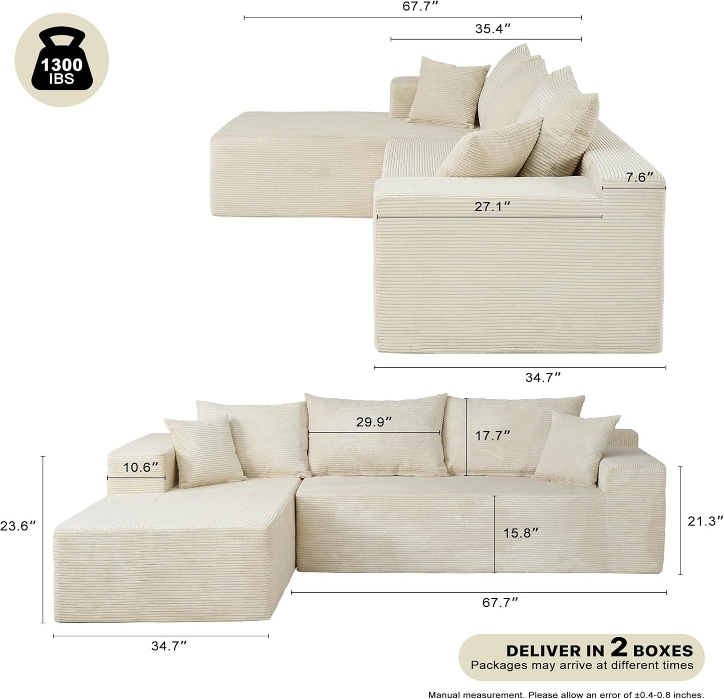 Beige L-Shape Modular Sectional Couch for Living Room