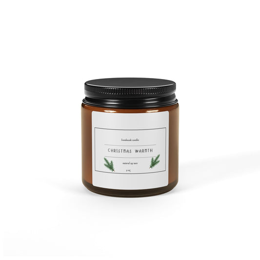 Christmas Warmth Scented Soy Candle - Amber Jar, Cozy Holiday Decor