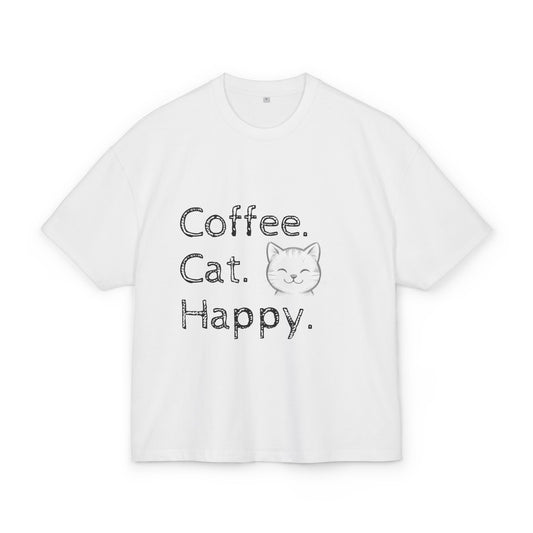Coffee Cat Happy Tee | Unisex Oversized T-Shirt, Gifts for Cat Lovers, Relaxed Fit Top, Cute Coffee Shirt, Casual Everyday Wear