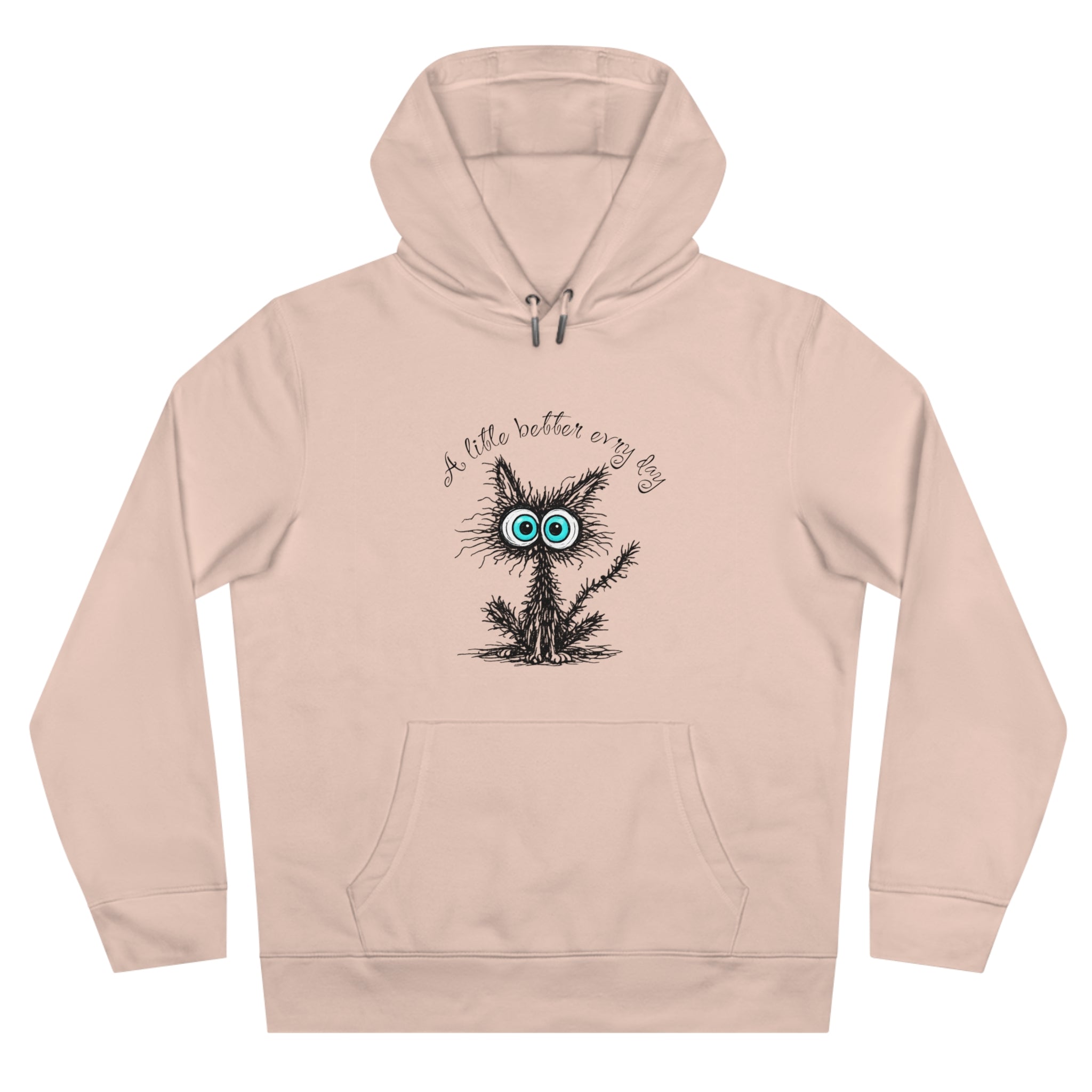 Blue Eyed Fuzzy Owl Illustration King Hooded Sweatshirt | Cute Owl Sketch Hoodie