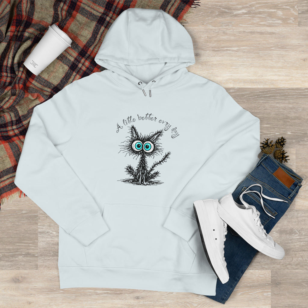 Blue Eyed Fuzzy Owl Illustration King Hooded Sweatshirt | Cute Owl Sketch Hoodie