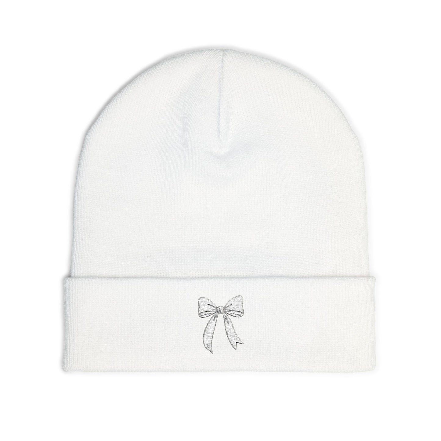Embroidered Bow Knit Beanie - Cozy Winter Accessory