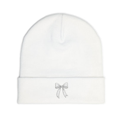 Embroidered Bow Knit Beanie - Cozy Winter Accessory