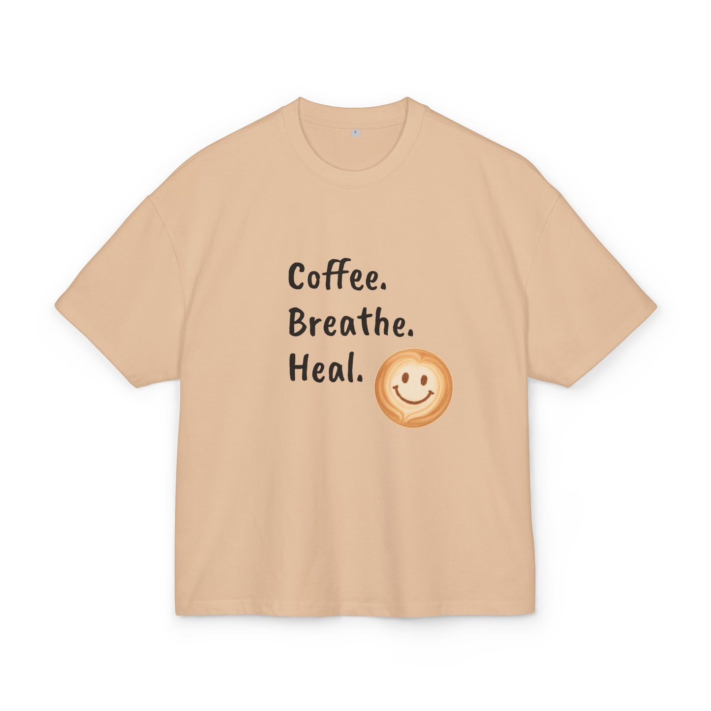 Coffee Breathe Heal Unisex Box Tee, Motivational Tee, Relaxed Fit T-Shirt, Casual Wear, Gift Idea for Wellness, Mental Health Awareness