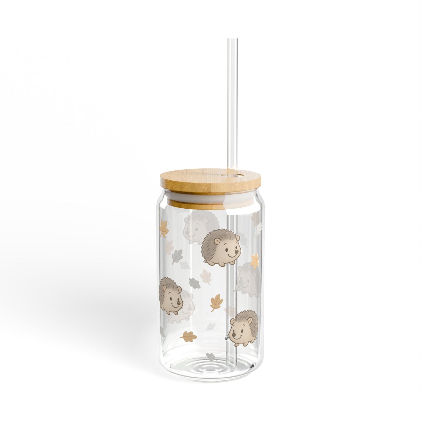 Hedgehog Sipper Glass, 16oz - Cute Animal Drinkware, Eco-Friendly Water Bottle, Fall Decor, Gift for Kids, Autumn Beverage Tumbler