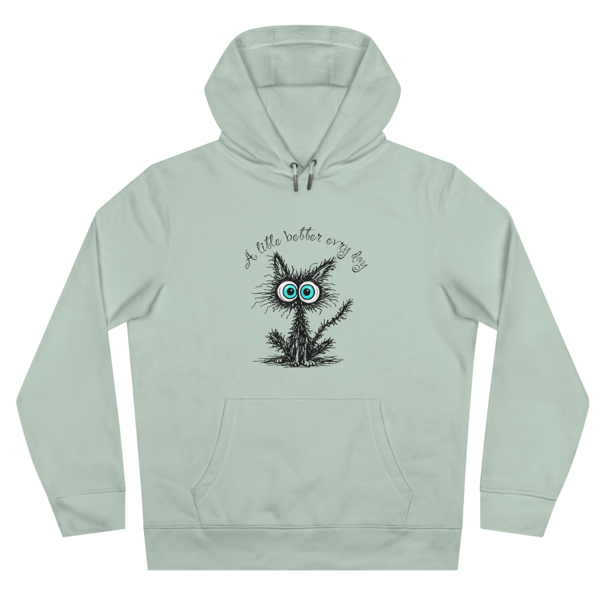 Blue Eyed Fuzzy Owl Illustration King Hooded Sweatshirt | Cute Owl Sketch Hoodie