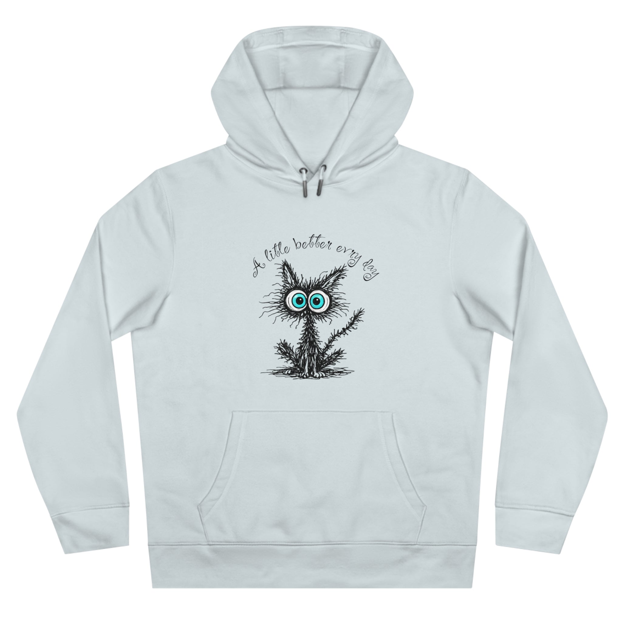 Blue Eyed Fuzzy Owl Illustration King Hooded Sweatshirt | Cute Owl Sketch Hoodie