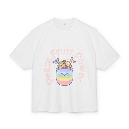 Kawaii Fruit Power Tee, Cute Oversized T-Shirt, Summer Vibes Shirt, Unisex Graphic Tee, Gift for Friends, Aesthetic Apparel