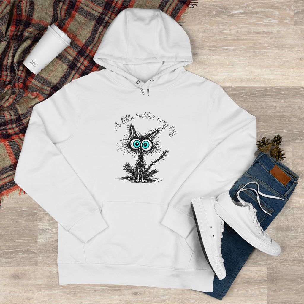 Blue Eyed Fuzzy Owl Illustration King Hooded Sweatshirt | Cute Owl Sketch Hoodie