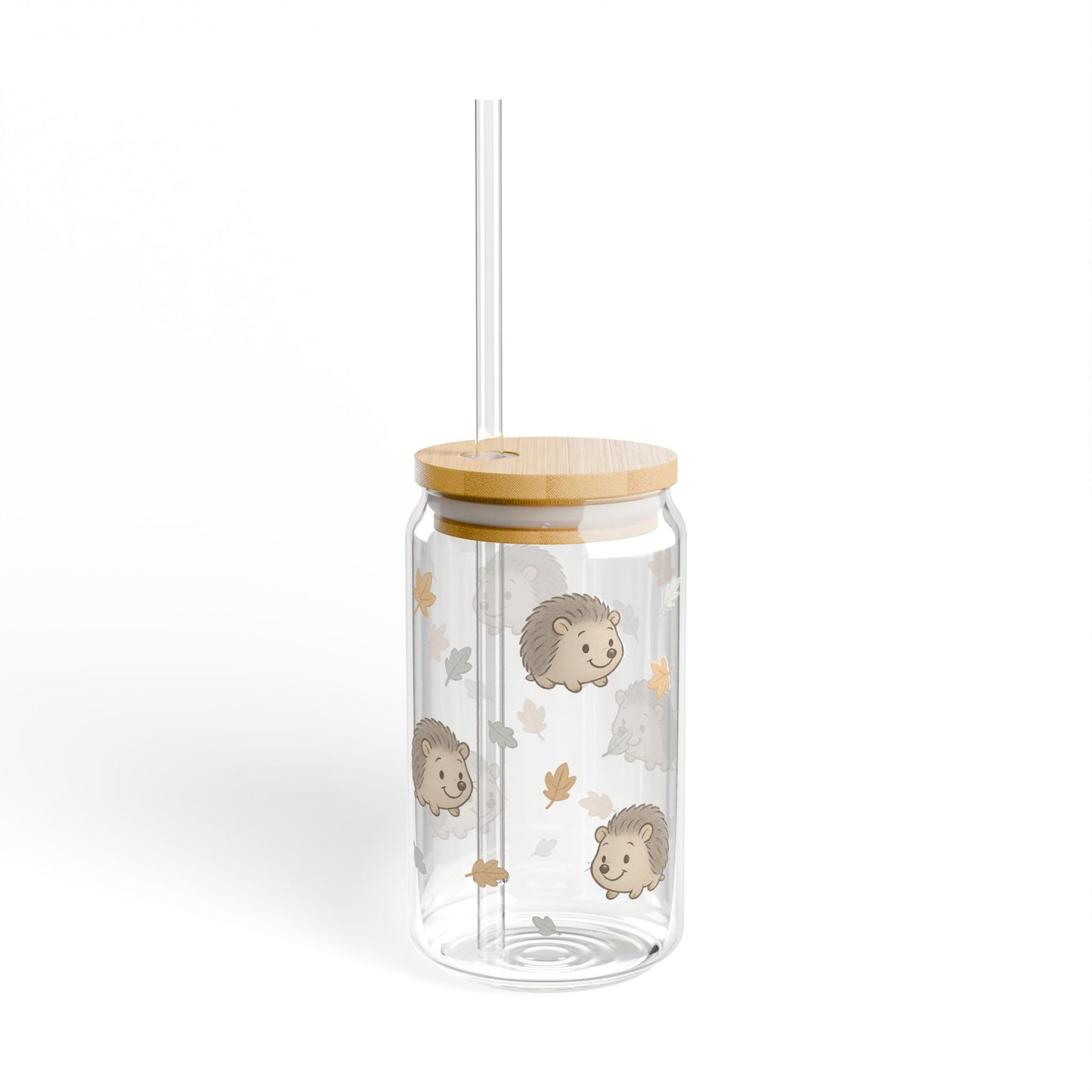 Hedgehog Sipper Glass, 16oz - Cute Animal Drinkware, Eco-Friendly Water Bottle, Fall Decor, Gift for Kids, Autumn Beverage Tumbler