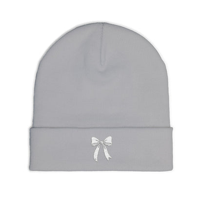 Embroidered Bow Knit Beanie - Cozy Winter Accessory