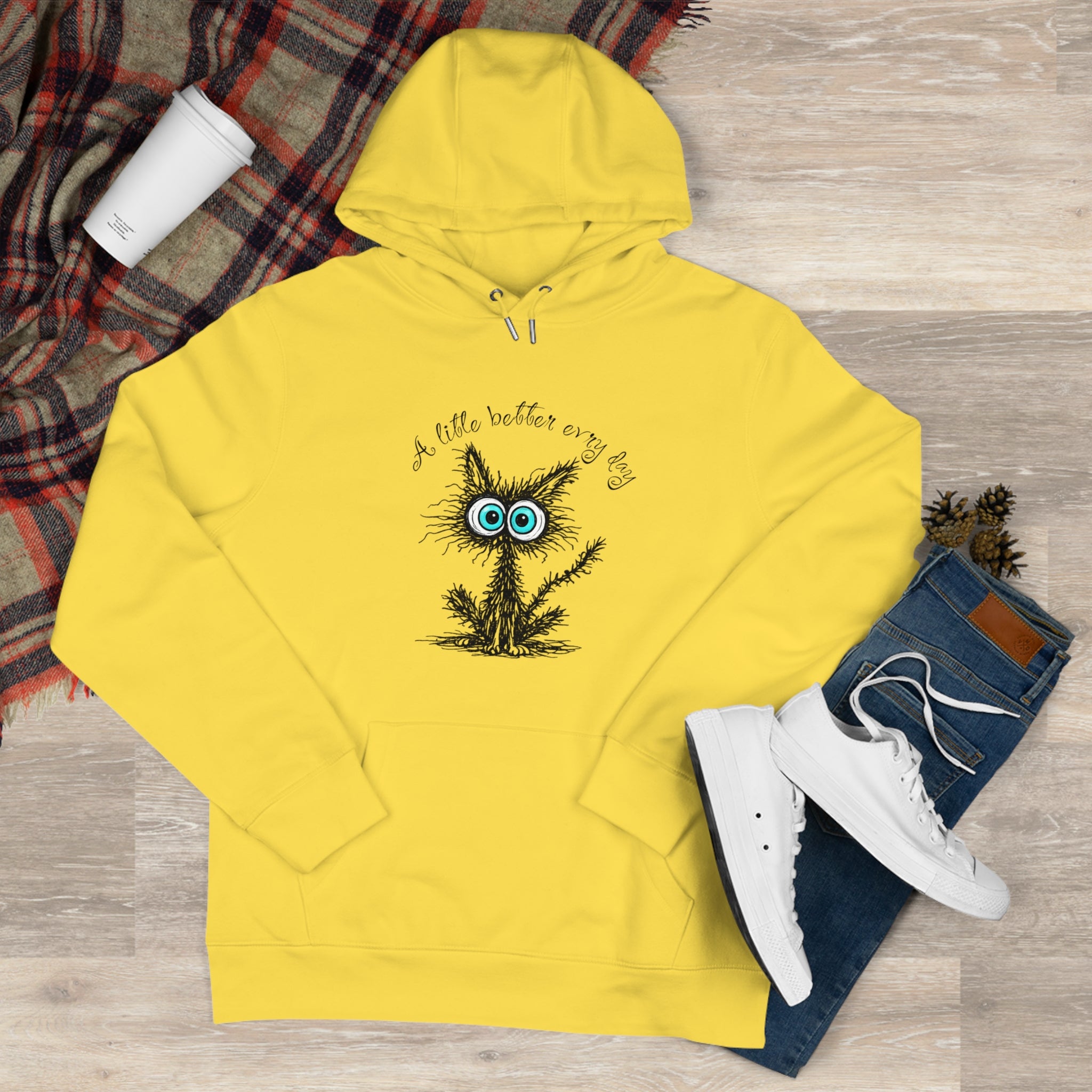 Blue Eyed Fuzzy Owl Illustration King Hooded Sweatshirt | Cute Owl Sketch Hoodie