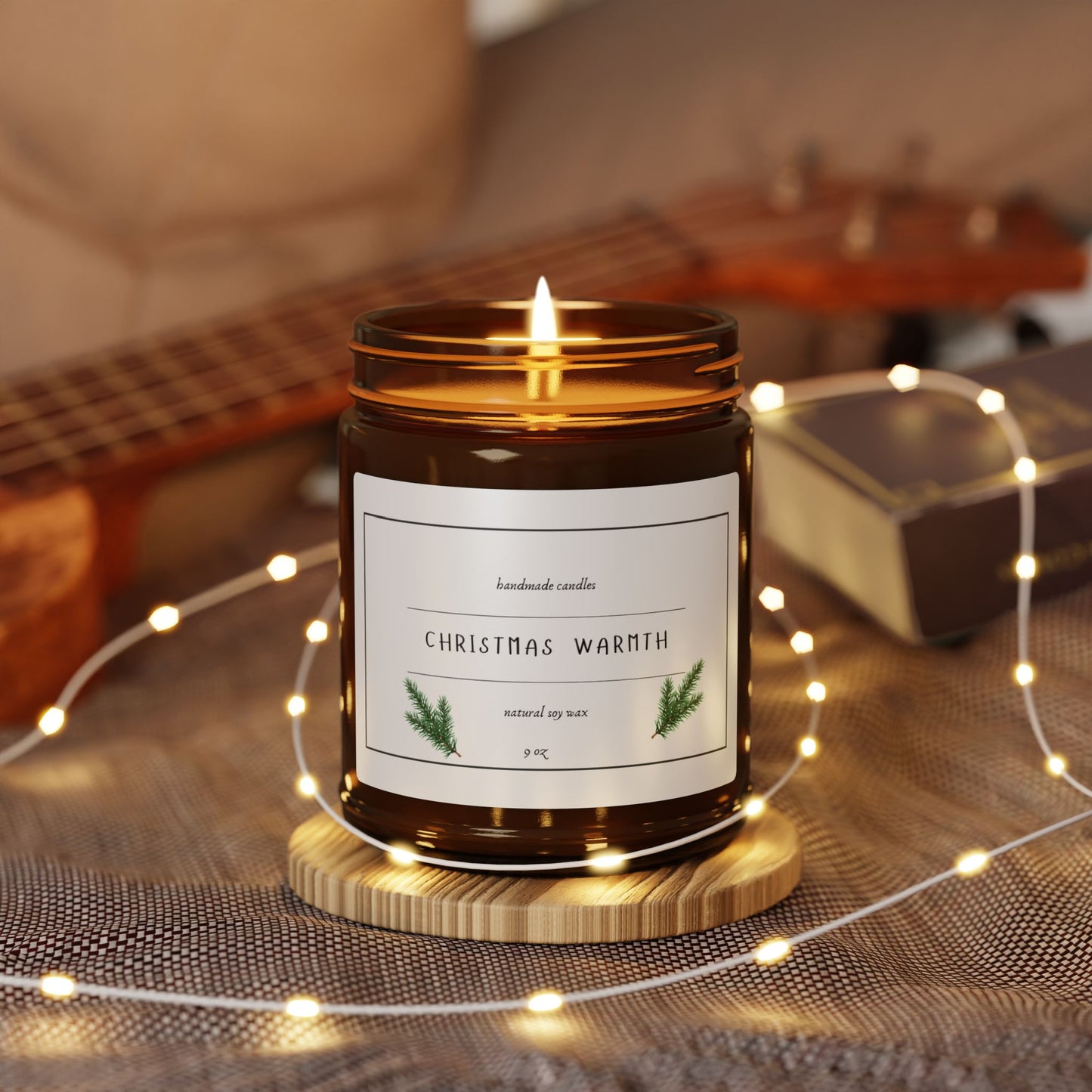 Christmas Warmth Scented Soy Candle - Amber Jar, Cozy Holiday Decor
