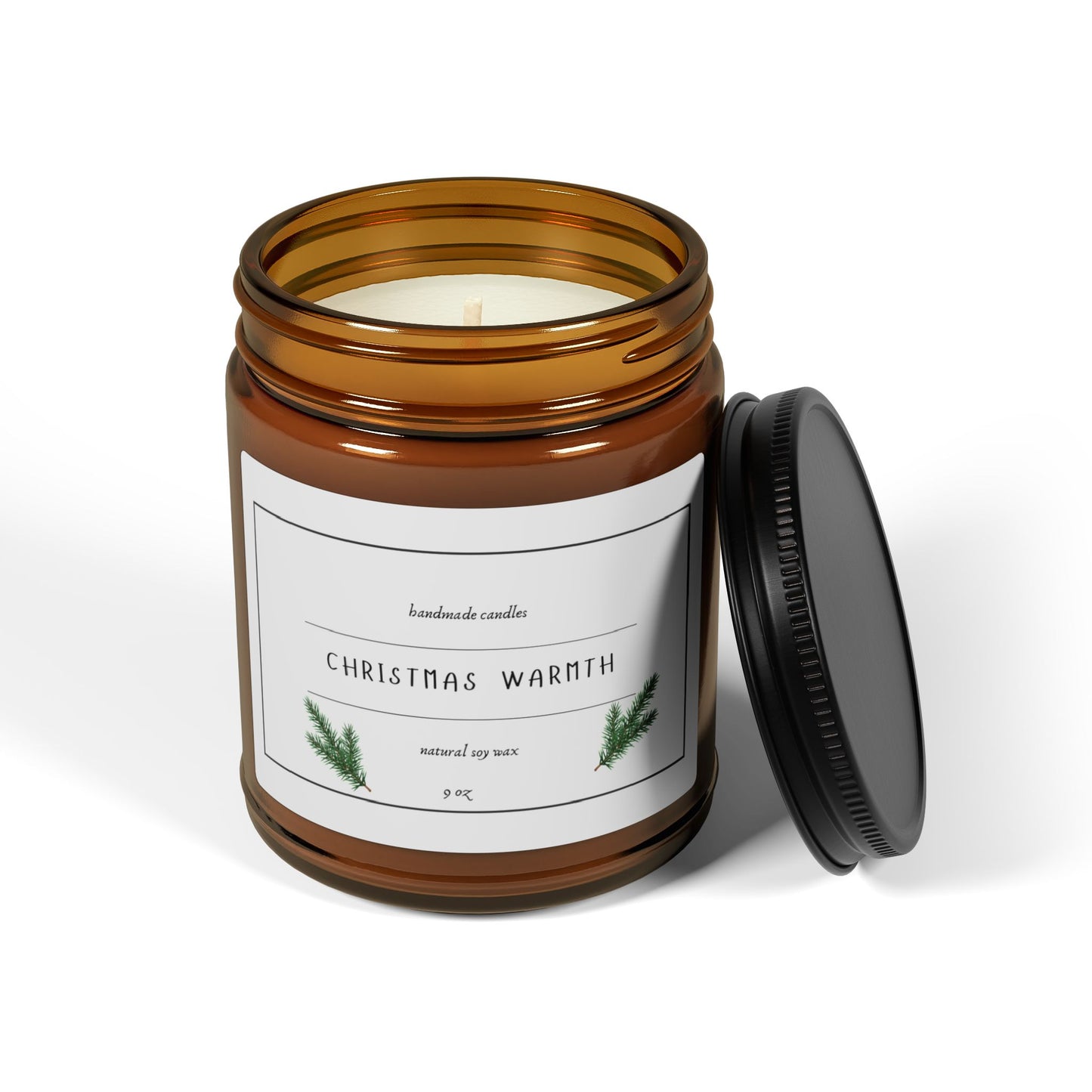 Christmas Warmth Scented Soy Candle - Amber Jar, Cozy Holiday Decor