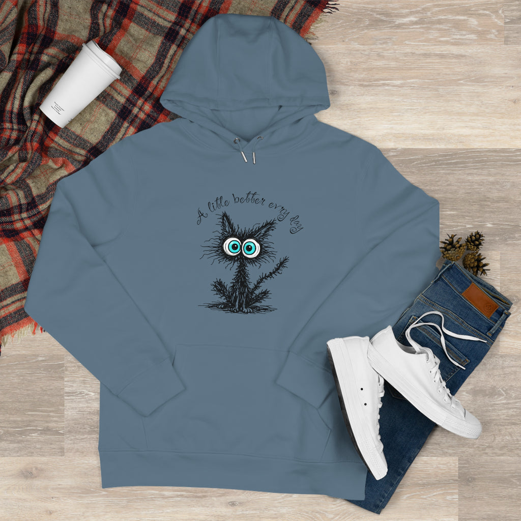 Blue Eyed Fuzzy Owl Illustration King Hooded Sweatshirt | Cute Owl Sketch Hoodie
