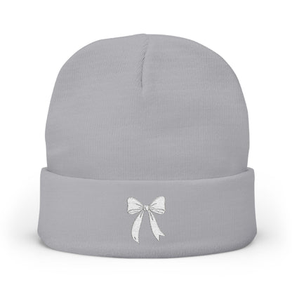 Embroidered Bow Knit Beanie - Cozy Winter Accessory