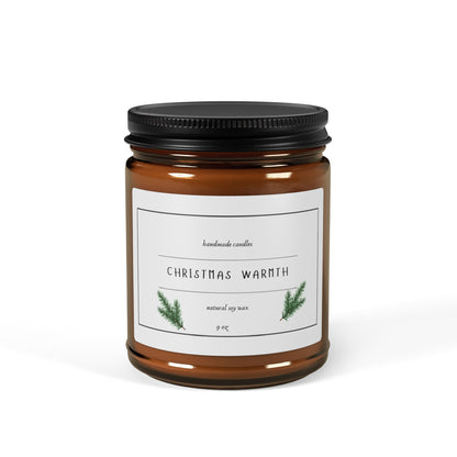 Christmas Warmth Scented Soy Candle - Amber Jar, Cozy Holiday Decor