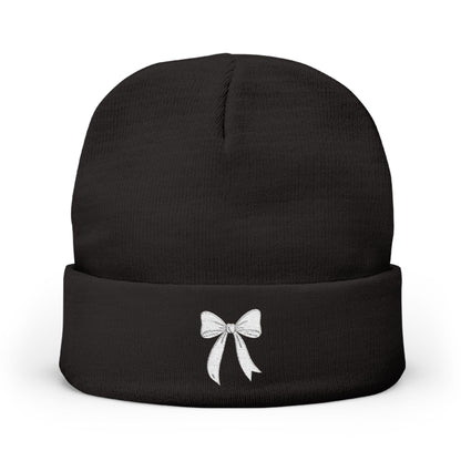 Embroidered Bow Knit Beanie - Cozy Winter Accessory