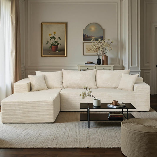 Beige L-Shape Modular Sectional Couch for Living Room